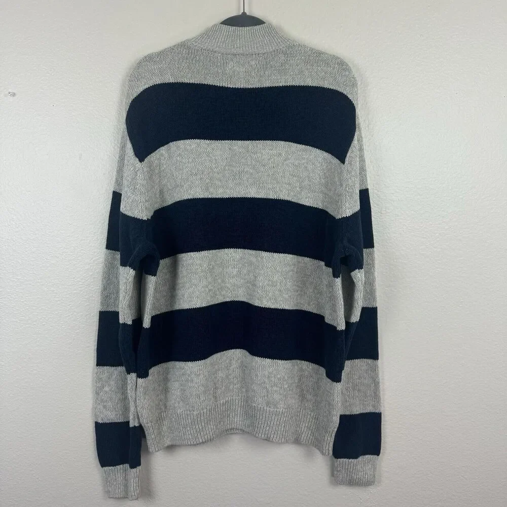 Chaps Ralph Lauren 1/4 Zip Pullover Knit Sweater Cotton Blue Beige Stripe XXL